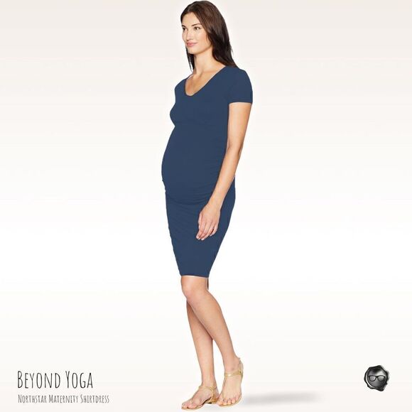 BEYOND THE BUMP BEYOND YOGA MATERNITY NORTHSTAR SHIRT DRESS IN OUTLAW NAVY BLUE - Picture 2 of 14